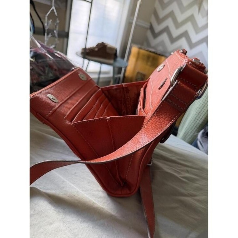 Tignanello Y2K Orange Crossbody Bag Genuine Leather Metal Hardware - Picture 10 of 11